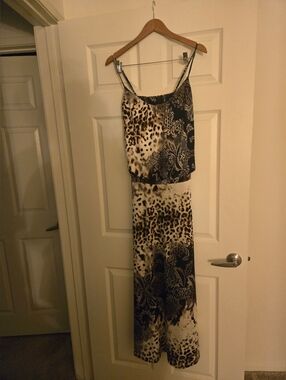 S-Twelve Black and Beige Paisley & Animal Print Maxi Dress